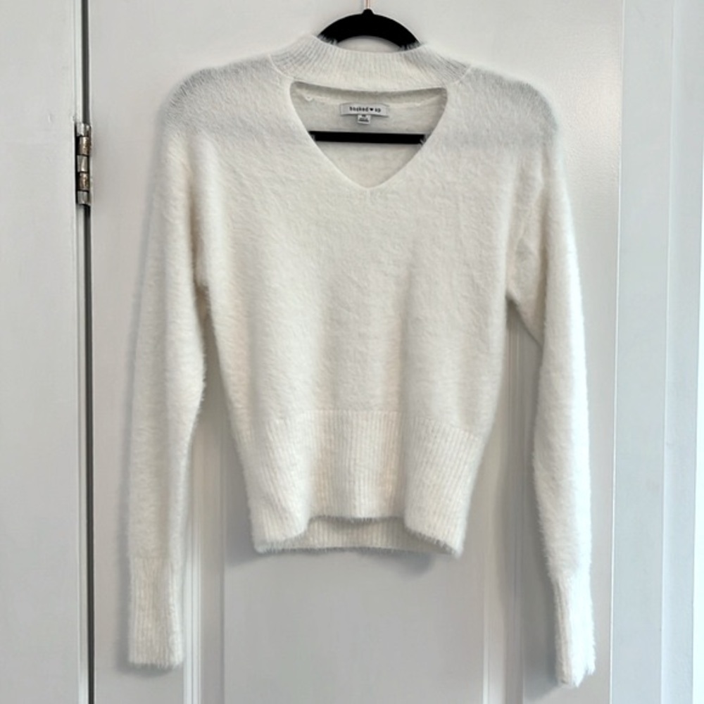 Size XS, Hooked Up White Fuzzy Sweater